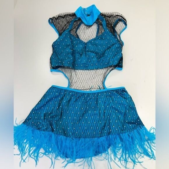 Weissman Elite Rhinestone Mesh Feather Dress Costume in Blue NEW Adult Size XL - Picture 2 of 10